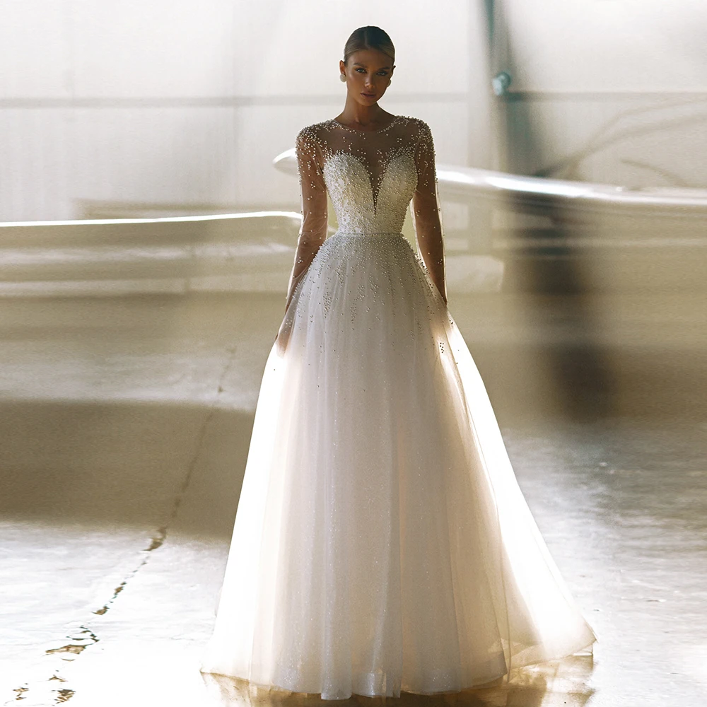 Beading Wedding Dress With Long Sleeves 2021 A Line Floor Length Elegant Bridal Gown For Woman Illusion Plus Size Vestidos
Beading Wedding Dress With Long Sleeves 2021 A Line Floor Length Elegant Bridal Gown For Woman Illusion Plus Size Vestidos