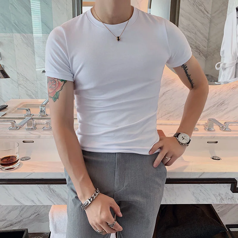 Spring New 7 Solid Color Short Sleeve T-Shirt Men Slim Fit Camiseta Masculina Streetwear Bottom Mens T Shirts Tee Shirt Homme
Spring New 7 Solid Color Short Sleeve T-Shirt Men Slim Fit Camiseta Masculina Streetwear Bottom Mens T Shirts Tee Shirt Homme
