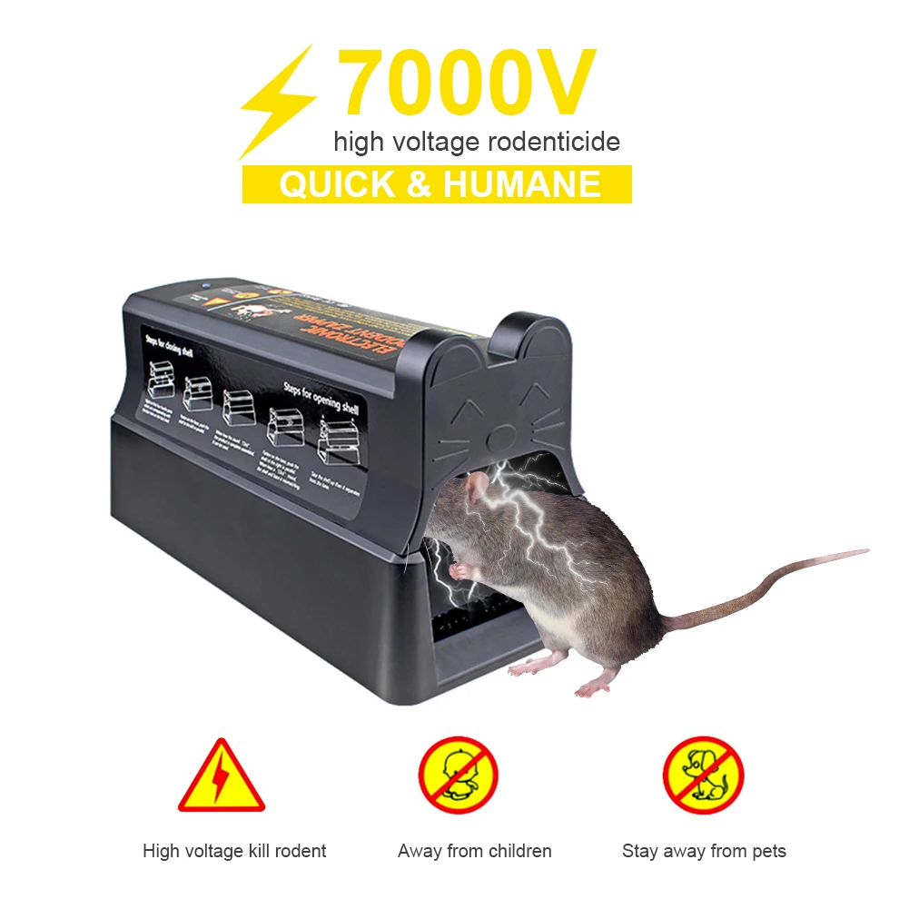 

7000V Electric Shock Mouse Mice Rat Rodent Trap Cage Killer Zapper Reject Rejector For Serious Pest Control EU US UK Plug