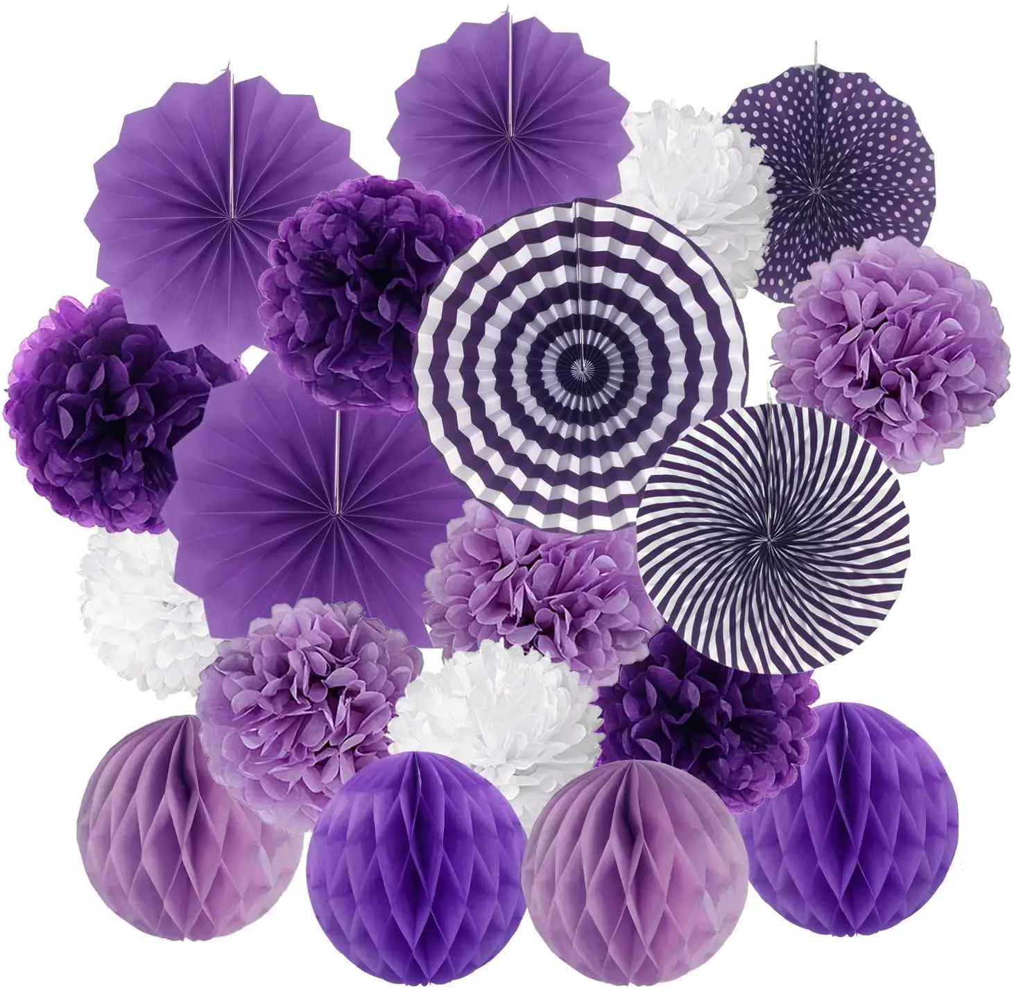 

METABLE 20PCS Hanging Paper Fans Tissue Paper Pom Poms Flower and Honeycomb Balls for Birthday Wedding baby shower Decorations