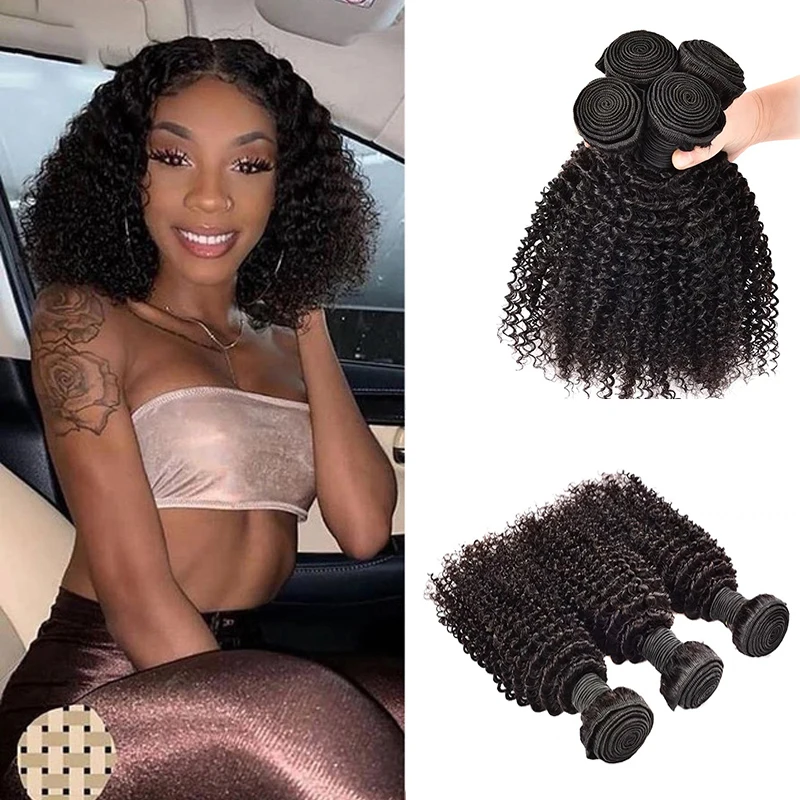 

M&H Afro Kinky Curly Hair Bundles 100% Remy Human Hair Extension Indian Hair Bundles Natural Color 100g/bundles Flowerseason