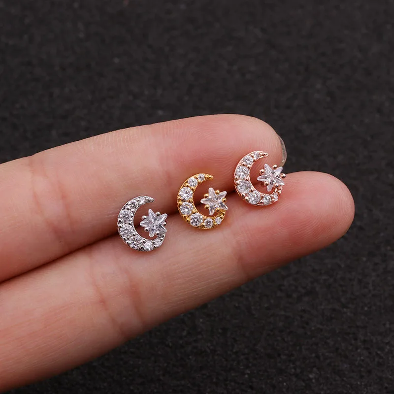 Small Gold Star Moon Ear Ring Studs Helix Cartilage Conch Tragus Stud Labret Septum Earring Piercing Set Body Jewelry H6
Small Gold Star Moon Ear Ring Studs Helix Cartilage Conch Tragus Stud Labret Septum Earring Piercing Set Body Jewelry H6