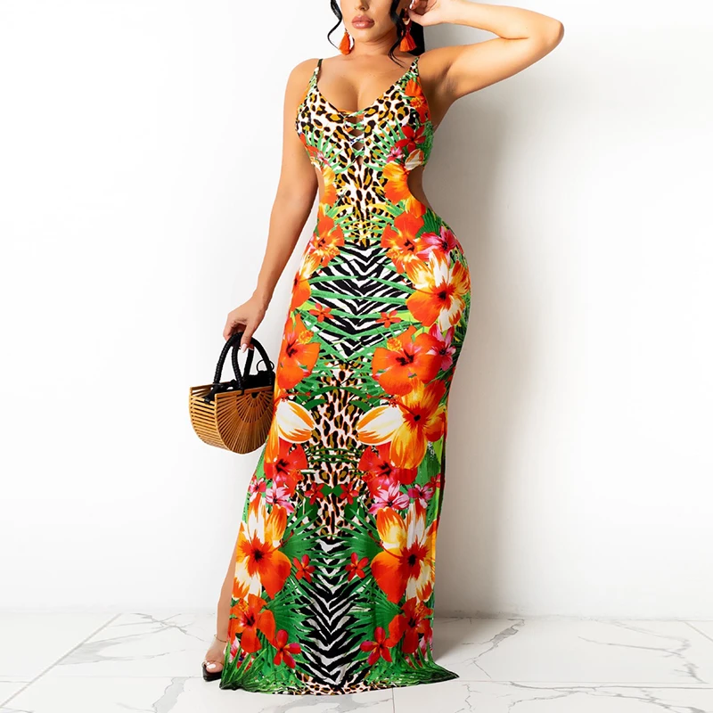 Floral Leopard Printed Beach Long Dress Sexy Spaghetti Strap Backless Maxi Dress
Floral Leopard Printed Beach Long Dress Sexy Spaghetti Strap Backless Maxi Dress