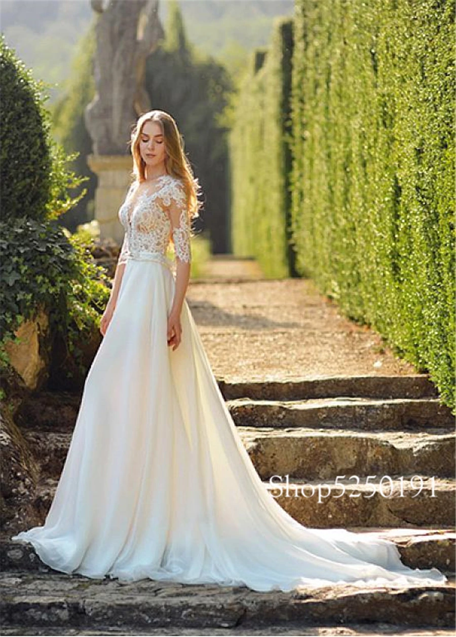 Junoesque Chiffon Jewel Neckline A-line Wedding Dress Half Sleeves Applique Lace Bridal Dress vestidos novia
Junoesque Chiffon Jewel Neckline A-line Wedding Dress Half Sleeves Applique Lace Bridal Dress vestidos novia