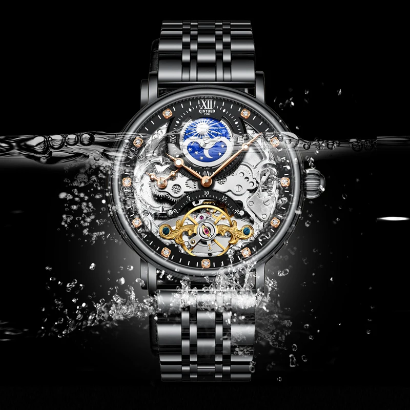 Часы-скелетоны Kinyued Мужские механические роскошные брендовые водонепроницаемые