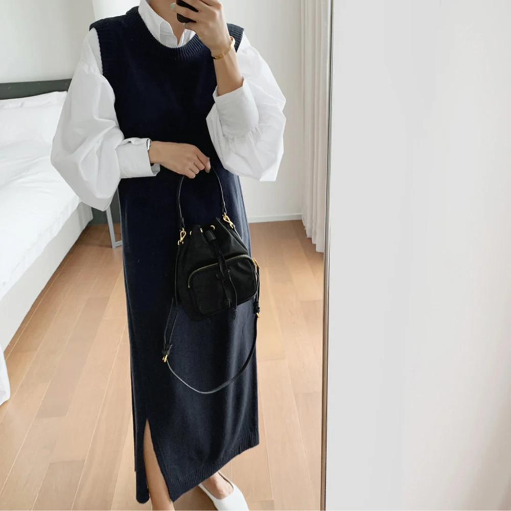 Autumn New 2021 Temperament Korean Fashion Elegant Knitted Vest Dress Solid Color Simplicity Loose Casual Women's Clothing
Autumn New 2021 Temperament Korean Fashion Elegant Knitted Vest Dress Solid Color Simplicity Loose Casual Women's Clothing