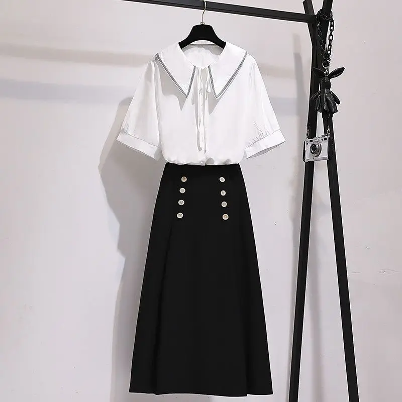Women 2021 Summer 2 Pieces Suits Female Short Sleeve Shirt Top & High Waist A-line Midi Skirt Office Set Lady Elegant Suit B153
Women 2021 Summer 2 Pieces Suits Female Short Sleeve Shirt Top & High Waist A-line Midi Skirt Office Set Lady Elegant Suit B153