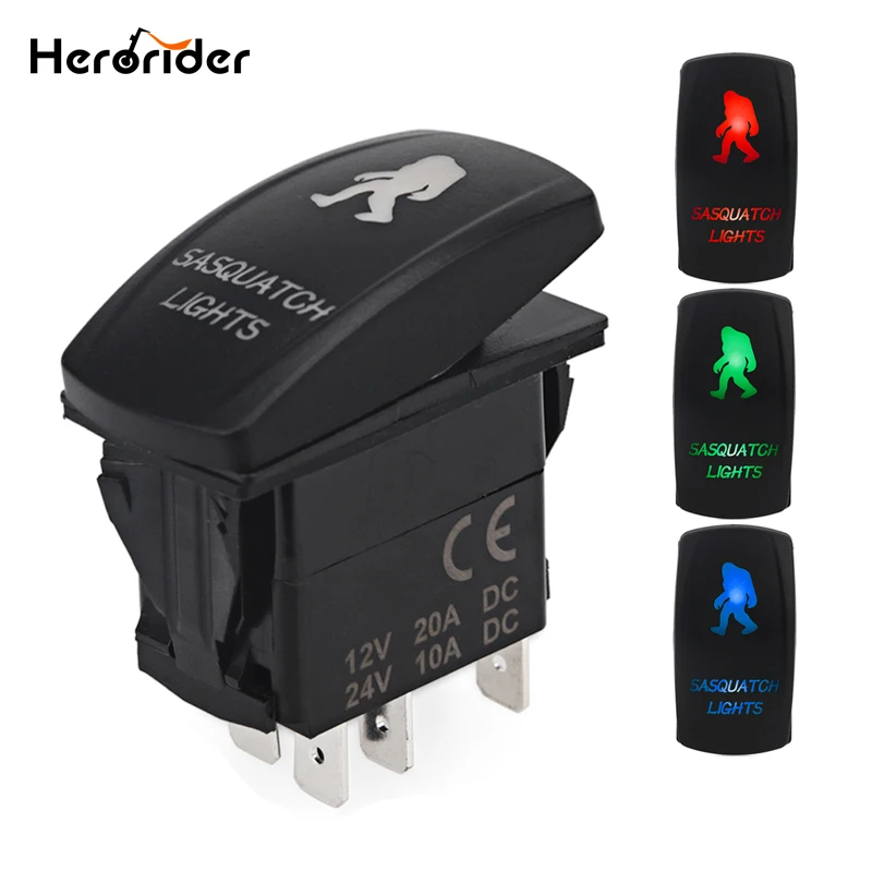 Herorider 5 Pin Laser Carling Rocker Toggle Switch SASQUATCH LIGHTS 12V 24V 20A On/off Blue Green Red LED Light Switch Panel
Herorider 5 Pin Laser Carling Rocker Toggle Switch SASQUATCH LIGHTS 12V 24V 20A On/off Blue Green Red LED Light Switch Panel