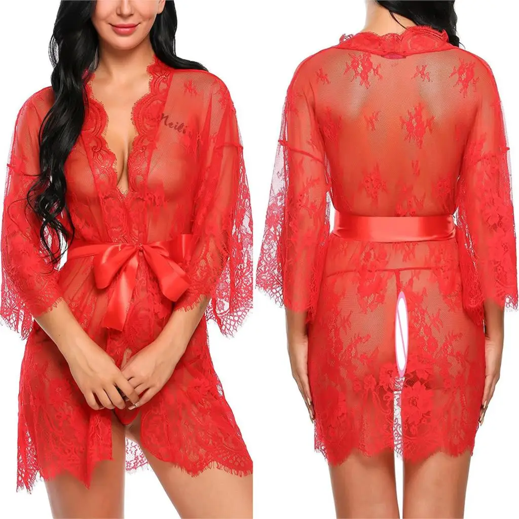 WENYUJH Sexy Women Lingerie Lace Night Dress Sleepwear Nightgown Bandage Deep V G-String See Through Sheer Sleep Dress Silky
WENYUJH Sexy Women Lingerie Lace Night Dress Sleepwear Nightgown Bandage Deep V G-String See Through Sheer Sleep Dress Silky
