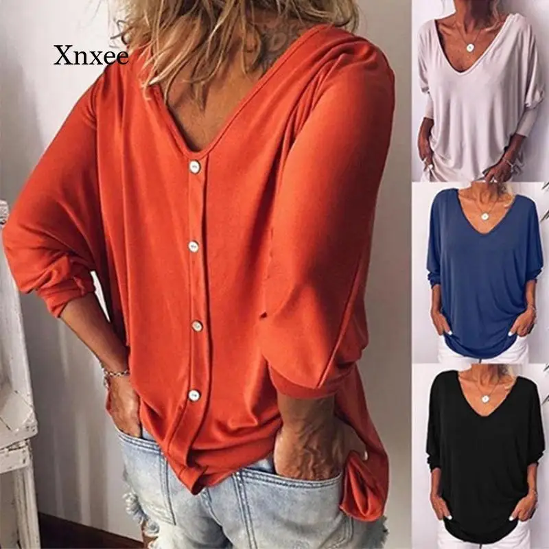 Women's V Neck Bat 3/4 Sleeve Tops Sexy Backless Button T-Shirt Fashion Loose Cotton Casual Blous Daily Party Commute Clothing
Women's V Neck Bat 3/4 Sleeve Tops Sexy Backless Button T-Shirt Fashion Loose Cotton Casual Blous Daily Party Commute Clothing