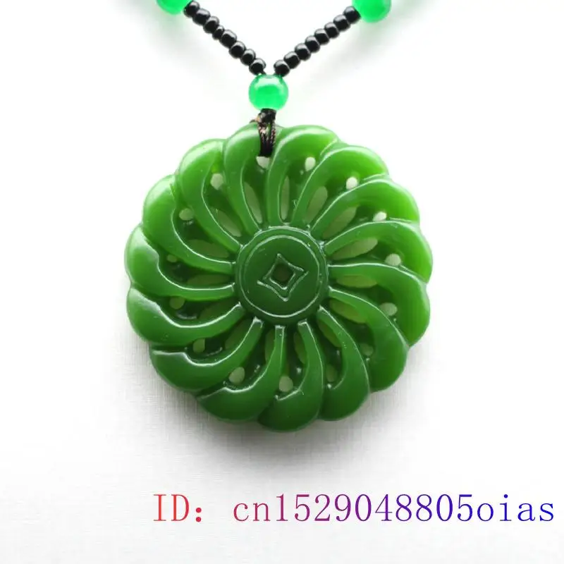 

Зеленый нефрит калейдоскоп кулон ожерелье талисман амулет на удачу женский подарок натуральный резной ювелирный китайский для двусторонн...