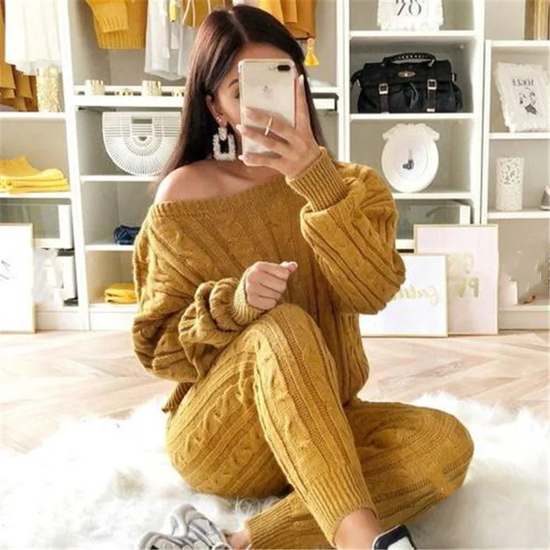2021 Autumn Women's arrival Solid 2 Piece Set Casual Knitted Tracksuit Sportswear Warm Sweater + Long Pants Outfits
2021 Autumn Women's arrival Solid 2 Piece Set Casual Knitted Tracksuit Sportswear Warm Sweater + Long Pants Outfits