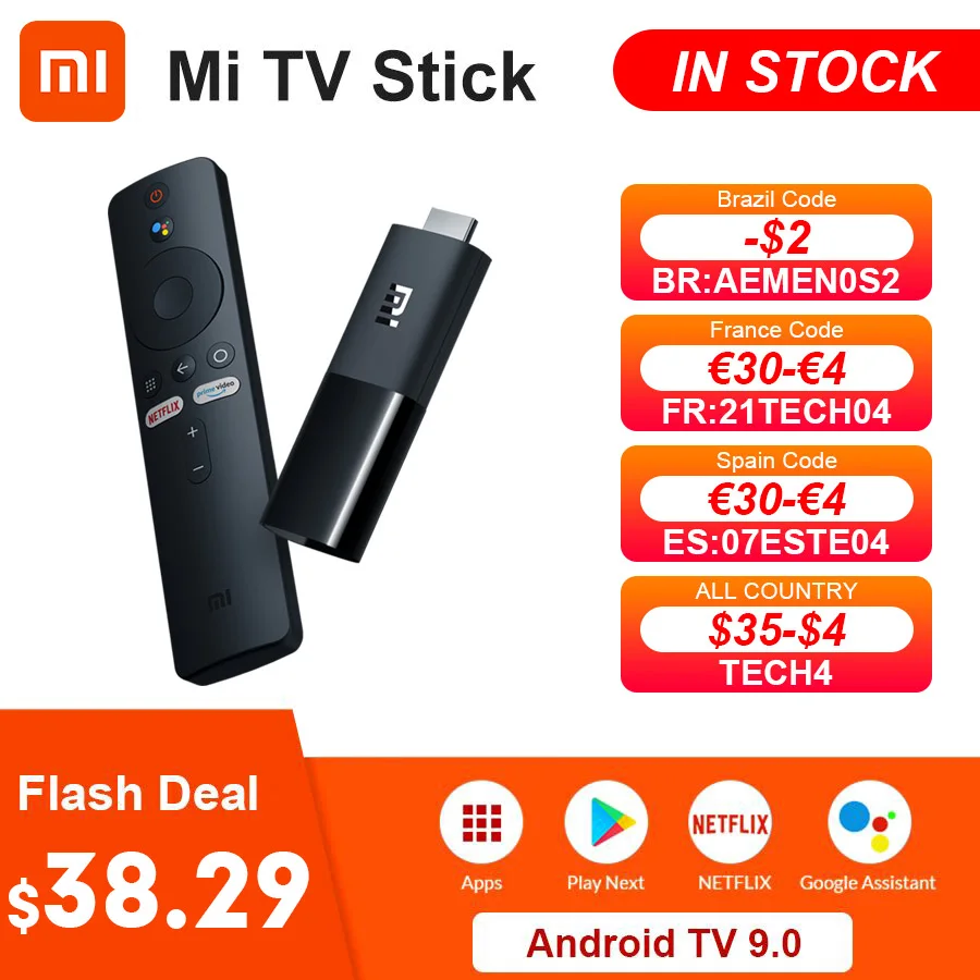 Глобальная версия Xiaomi Mi TV Stick Android 9 0 Quad-core 1080P Dolby DTS HD Audio 1 ГБ 8 Google Assistant Netflix |