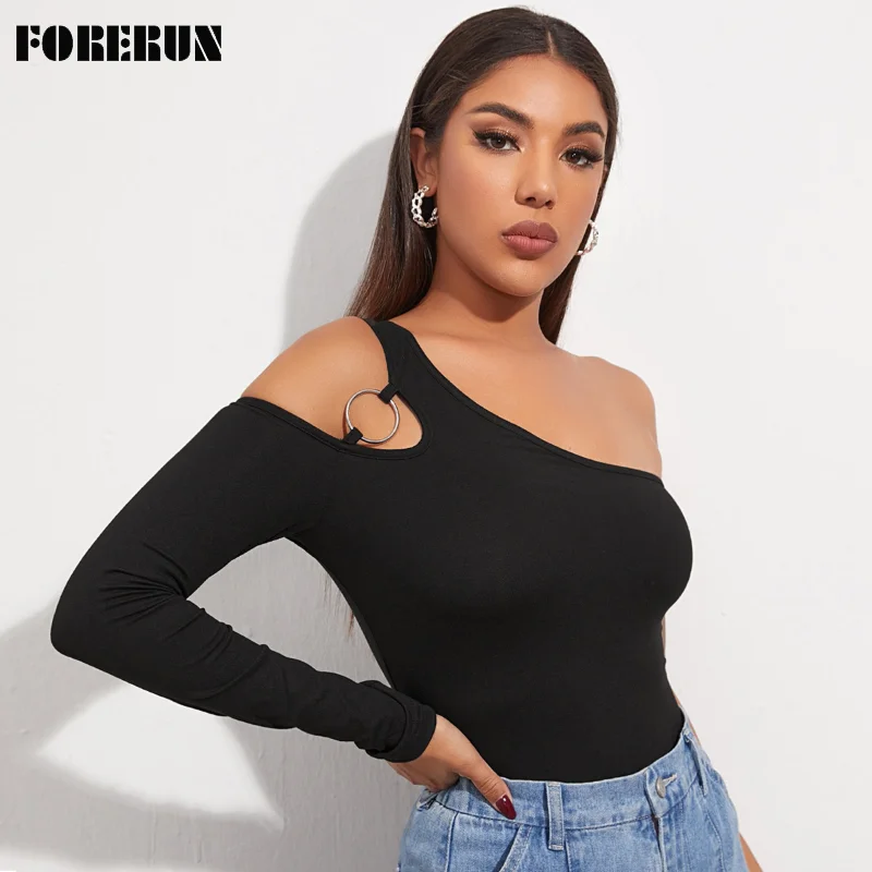 FORERUN T Shirt Women 2021 Cut Out Long Sleeve One Shoulder Tee Shirt Femme Asymmetric Neck Sexy Black Skinny Autumn Winter Tops
FORERUN T Shirt Women 2021 Cut Out Long Sleeve One Shoulder Tee Shirt Femme Asymmetric Neck Sexy Black Skinny Autumn Winter Tops