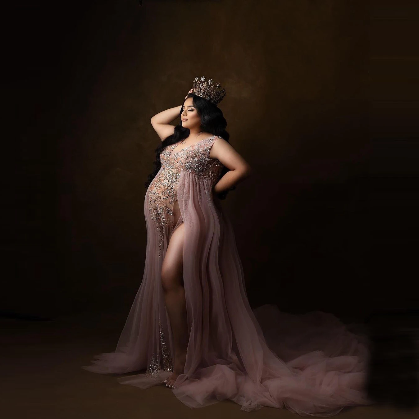Charming Beaded Tulle Pregancy Dresses With Long Train V Neck Sexy See Thru Women Matenrity Gowns For Photo Shoot
Charming Beaded Tulle Pregancy Dresses With Long Train V Neck Sexy See Thru Women Matenrity Gowns For Photo Shoot