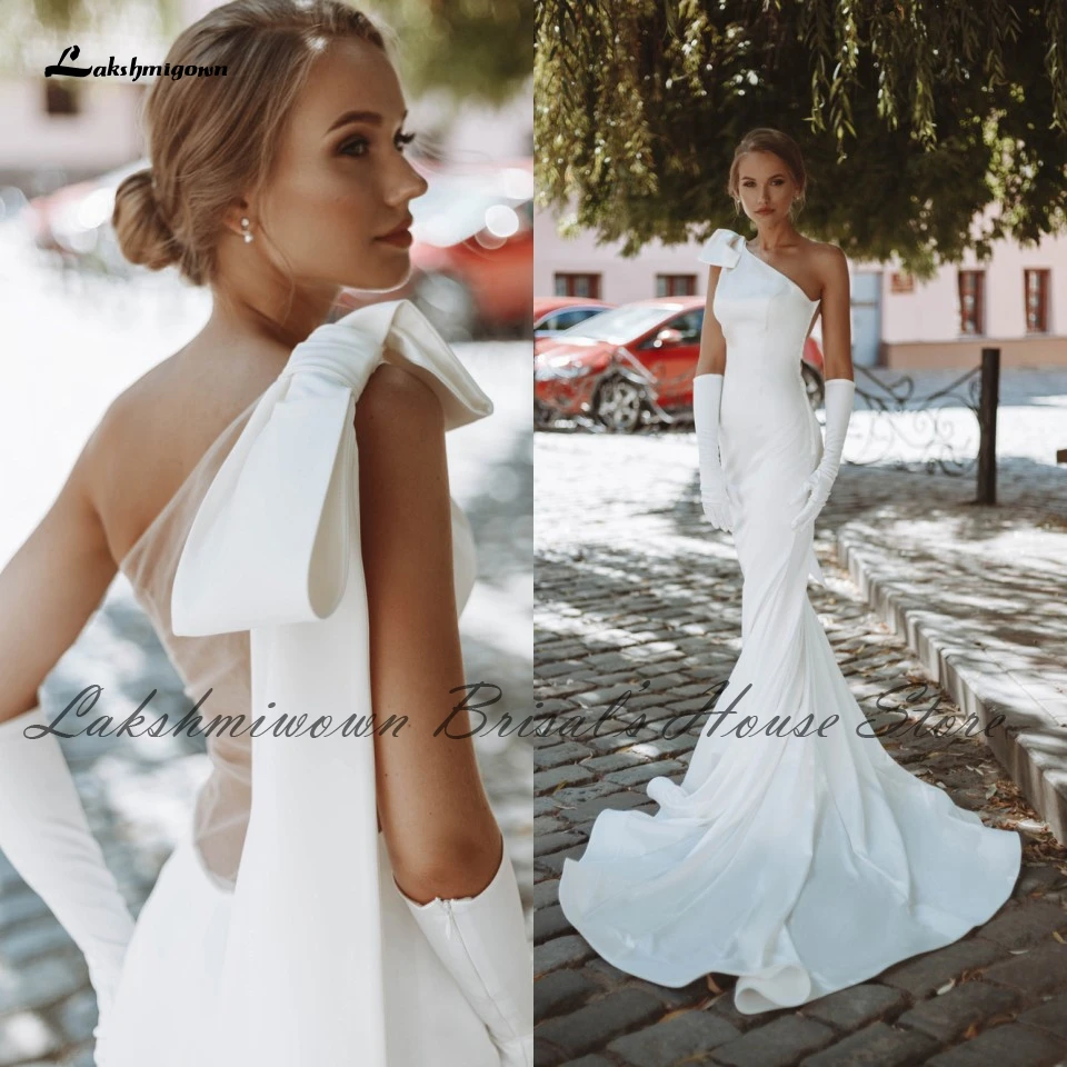 Lakshmigown Elegant Women Mermaid Wedding Gown 2021 One Shoulder Simple Bridal Robe Satin Wedding Dresses with Bow
Lakshmigown Elegant Women Mermaid Wedding Gown 2021 One Shoulder Simple Bridal Robe Satin Wedding Dresses with Bow