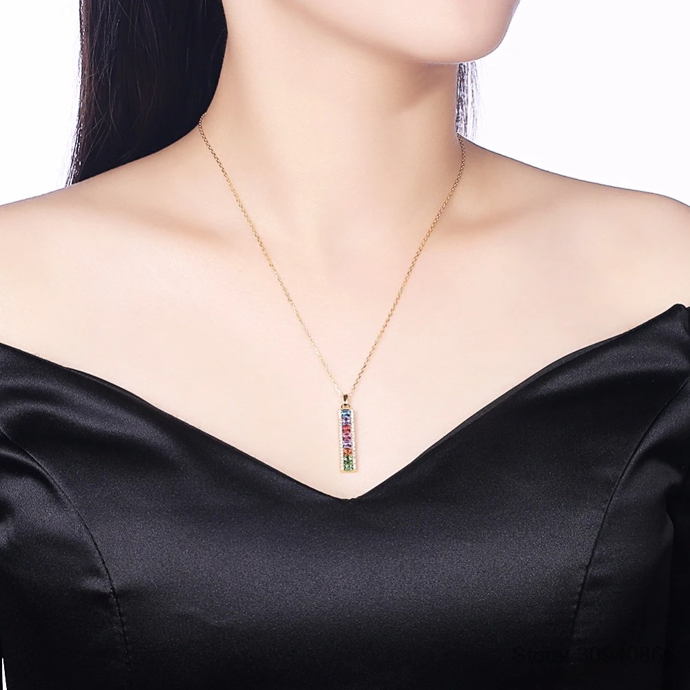 LEKANI Crystal 925 Sterling Silver Necklace Fashion Rianbow Bar Pendant Fine Jewelry Gold Silver Chain
LEKANI Crystal 925 Sterling Silver Necklace Fashion Rianbow Bar Pendant Fine Jewelry Gold Silver Chain