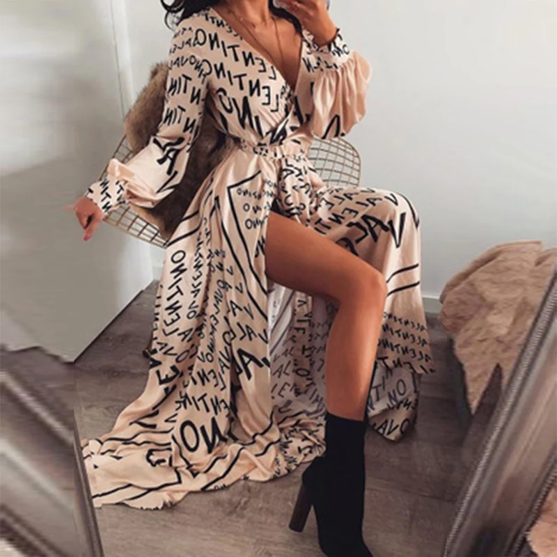 Ladies Ankle Length Dress Lantern Sleeve Sexy 2021 Summer Women New V-Neck Letter Printing Elegant Split Dress
Ladies Ankle Length Dress Lantern Sleeve Sexy 2021 Summer Women New V-Neck Letter Printing Elegant Split Dress
