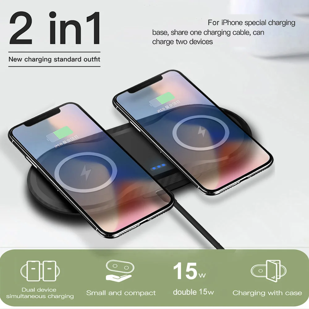 30W Fast Wireless Charger for iPhone 12 11 XS XR X 8 Airpods Pro 2 in 1 Dual Seat Charging Pad Samsuang S10 S20 S21 | Мобильные
