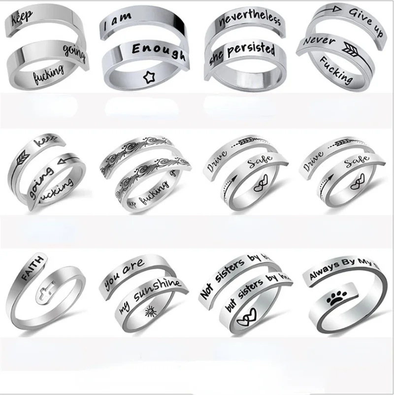 Inspirational Rings Engraved Lettering Keep Fucking Going Ring for Women Men Girls Titanium Steel Arrow Encouragement Open Ring
Inspirational Rings Engraved Lettering Keep Fucking Going Ring for Women Men Girls Titanium Steel Arrow Encouragement Open Ring