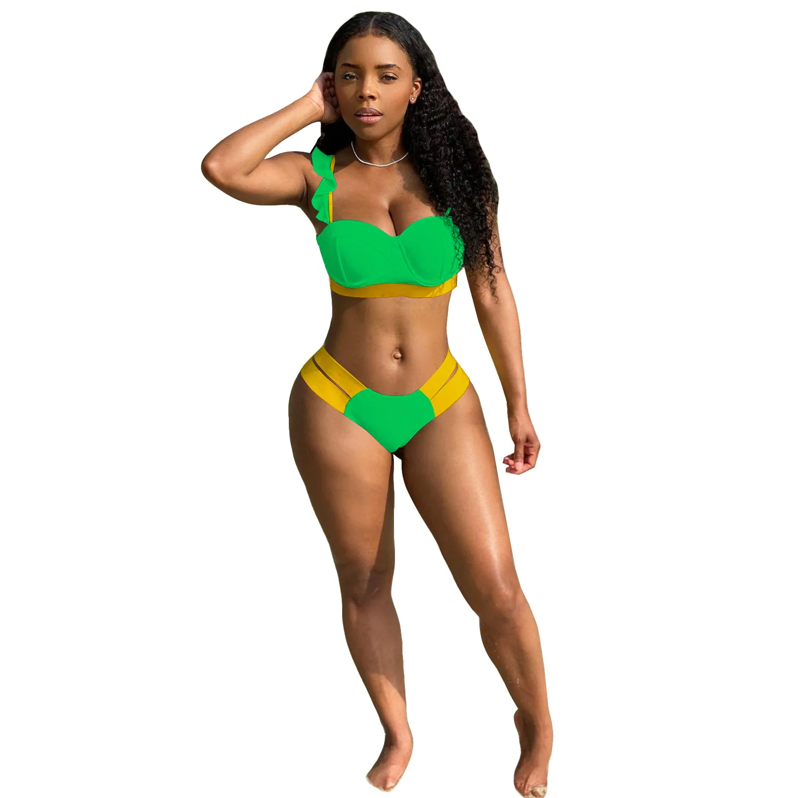 2021 Summer Women Bikini 2PCS Ruffles Spaghetti Strap Contrast Colors Beach Wear Swimsuit Bikinis Set Sexy Lady SwimwearNewest 
2021 Summer Women Bikini 2PCS Ruffles Spaghetti Strap Contrast Colors Beach Wear Swimsuit Bikinis Set Sexy Lady SwimwearNewest