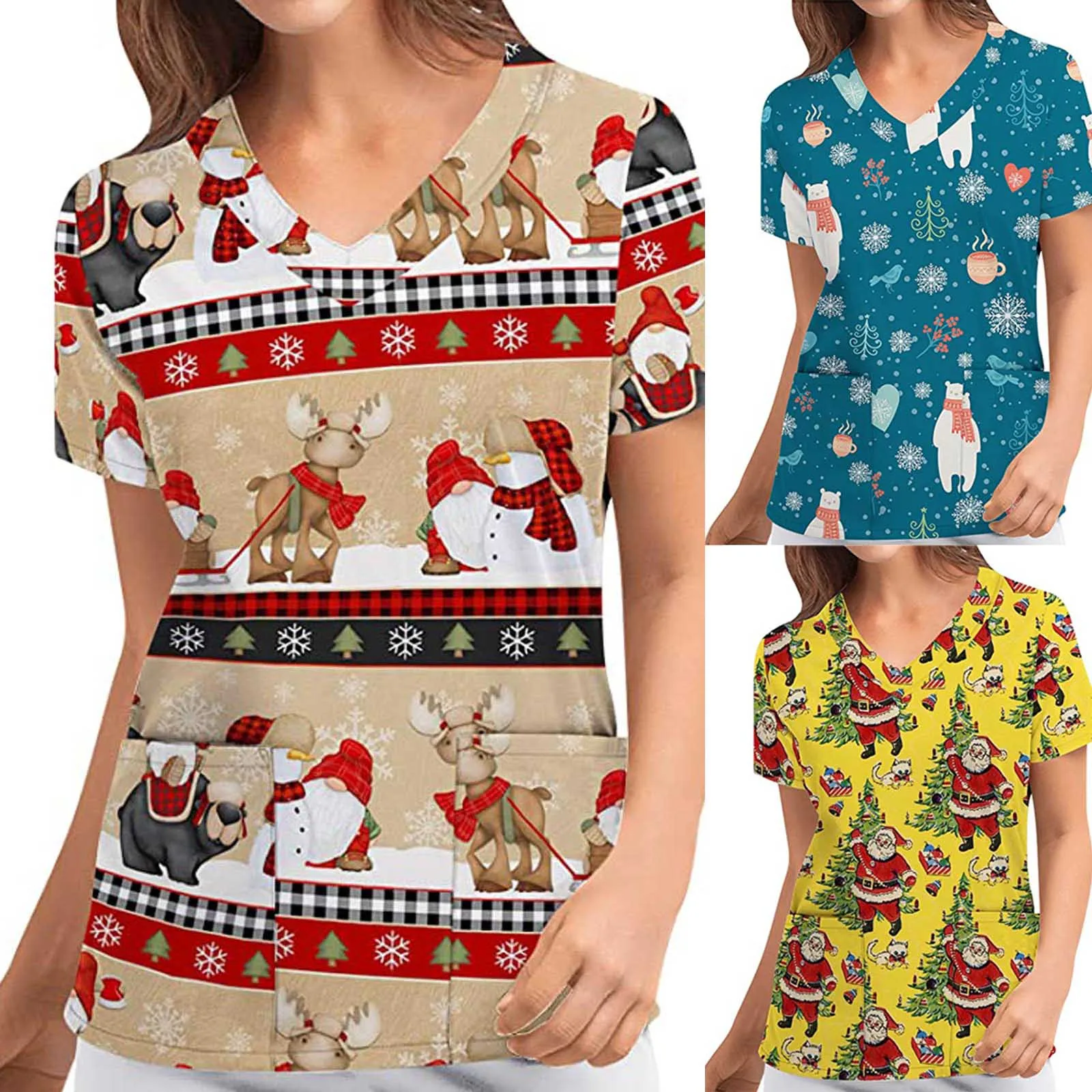 Christmas Printing Nurse Uniform Tops Fashion Women's Clothing V-Neck Casual Short Sleeve Printed Pockets Ladies Tops Wholesale
Christmas Printing Nurse Uniform Tops Fashion Women's Clothing V-Neck Casual Short Sleeve Printed Pockets Ladies Tops Wholesale