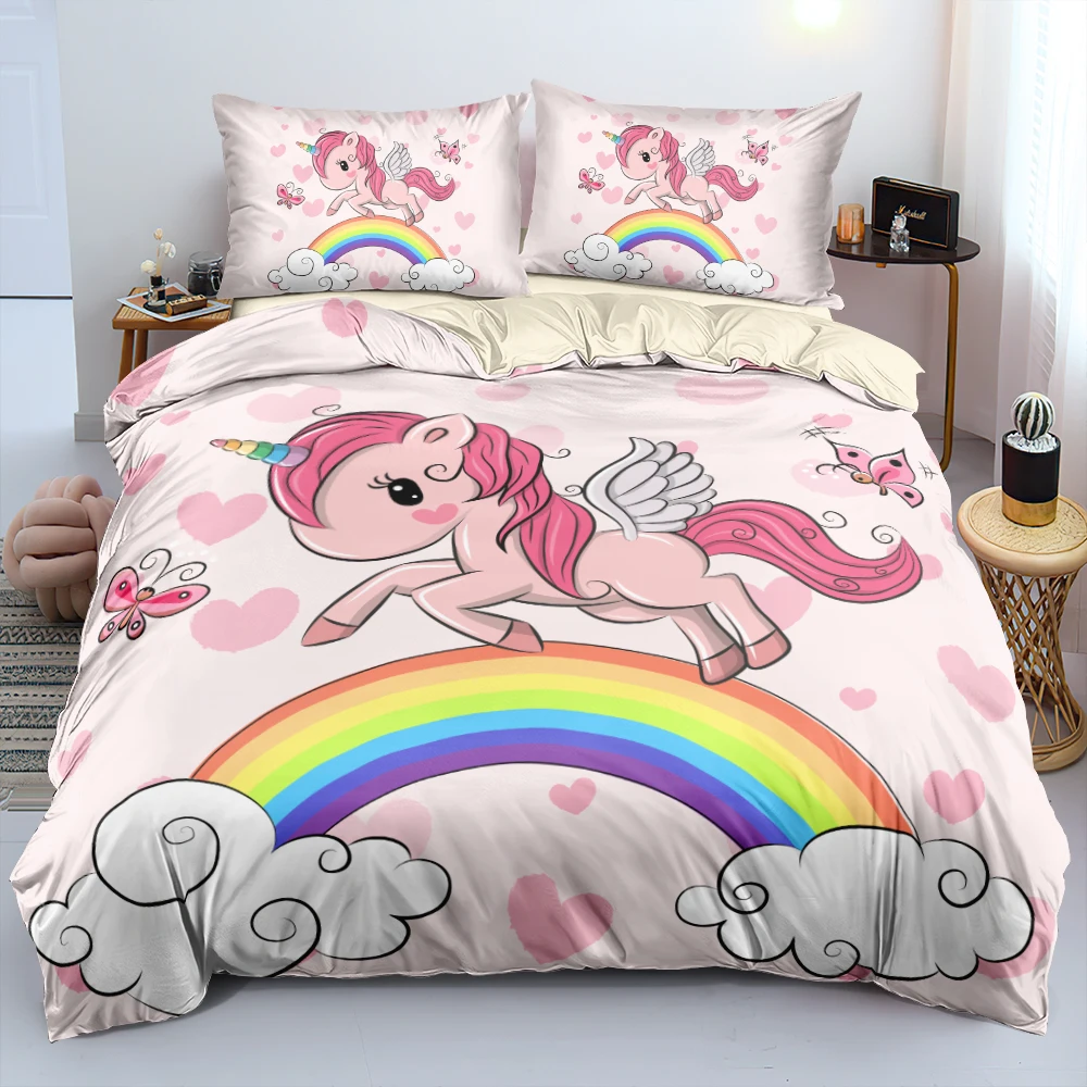 Cartoon Pink Rainbow Unicorn Duvet Cover Set Durable Quilt/Blanket Cover Set Single Full Queen King Size Soft Bed Linen for Gift
Cartoon Pink Rainbow Unicorn Duvet Cover Set Durable Quilt/Blanket Cover Set Single Full Queen King Size Soft Bed Linen for Gift