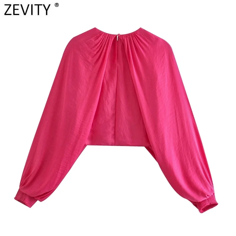 Новинка от Zevity женская модная плиссированная короткая рубашка с круглым вырезом