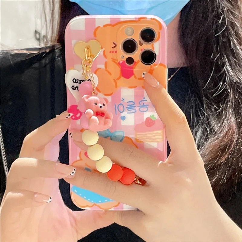 Korean Pink Lattice Bear Beads Bracelet Chain Soft Case for IPhone 7 8 Puls X XR XS 11 12 Pro Max Lovely Protection Back Cover
Korean Pink Lattice Bear Beads Bracelet Chain Soft Case for IPhone 7 8 Puls X XR XS 11 12 Pro Max Lovely Protection Back Cover