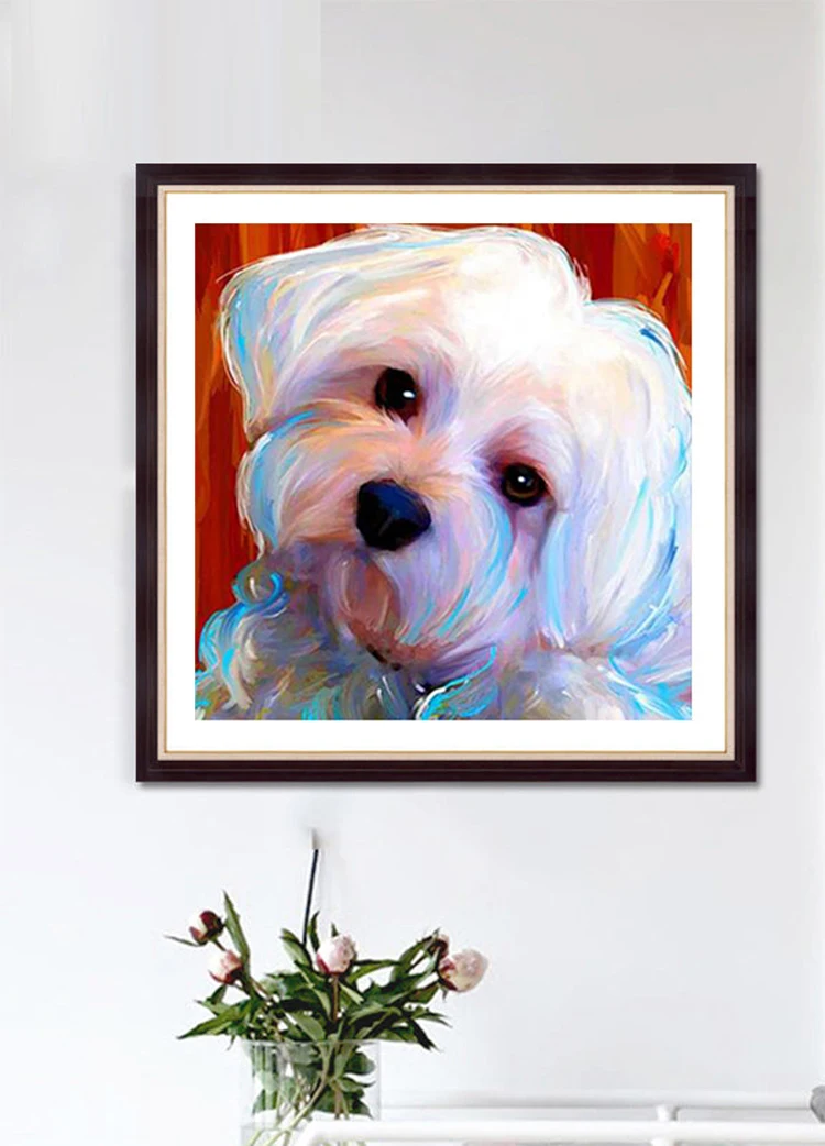 5D алмазная живопись сделай сам вышивка крестиком животное белая собака мозаика
