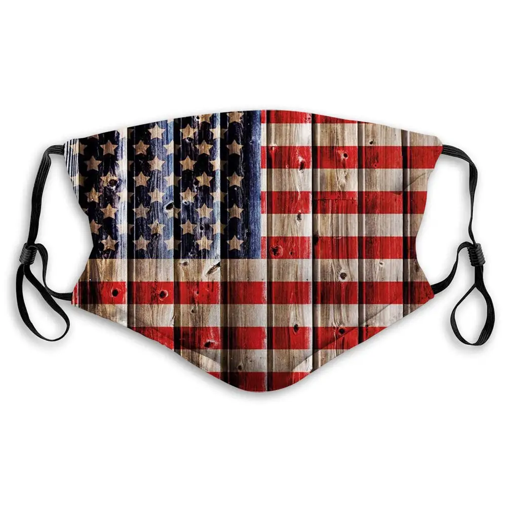 

Windproof Activated Carbon mask,4th of July,Rustic Backdrop with American Flag Design Wooden Boards Design,White Navy Blue