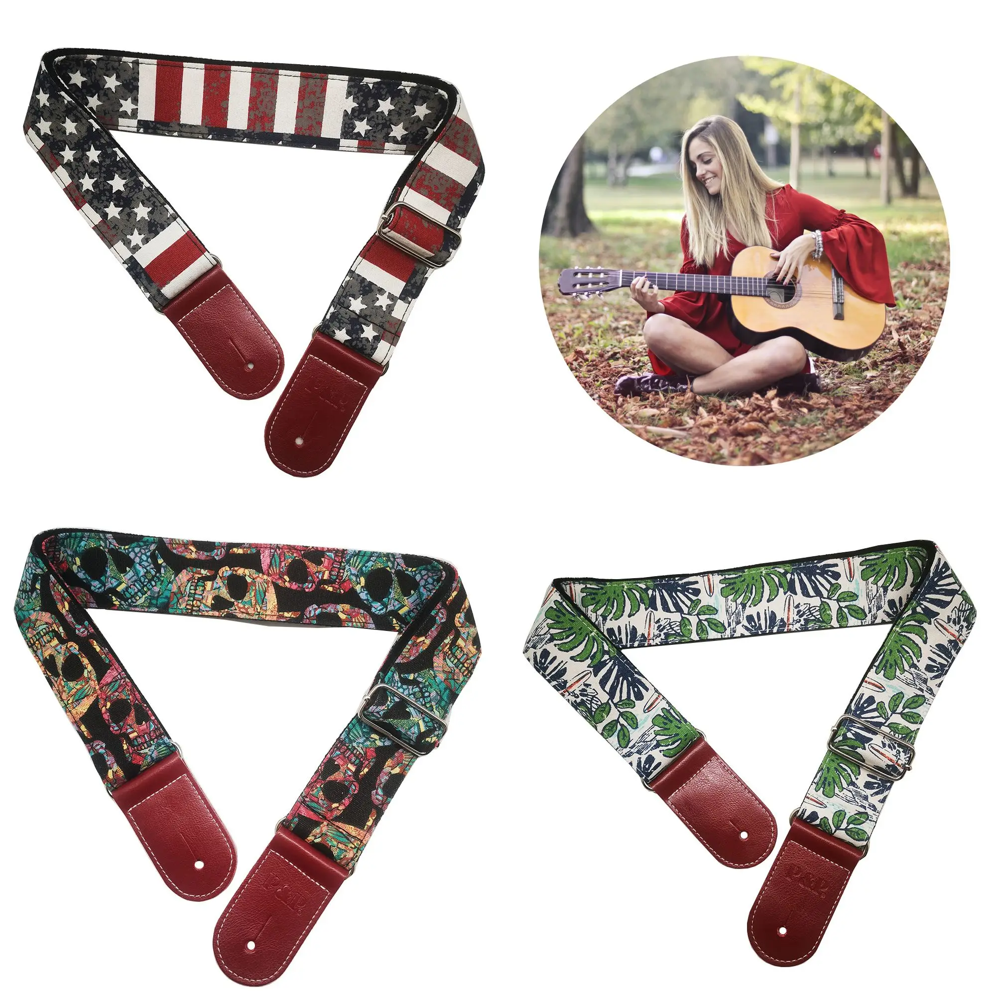1PC New Gm's Adjustable Denim Printing Canvas Ribbon Strap The Stars and Stripes Skull Coconut Guitar Strap
1PC New Gm's Adjustable Denim Printing Canvas Ribbon Strap The Stars and Stripes Skull Coconut Guitar Strap