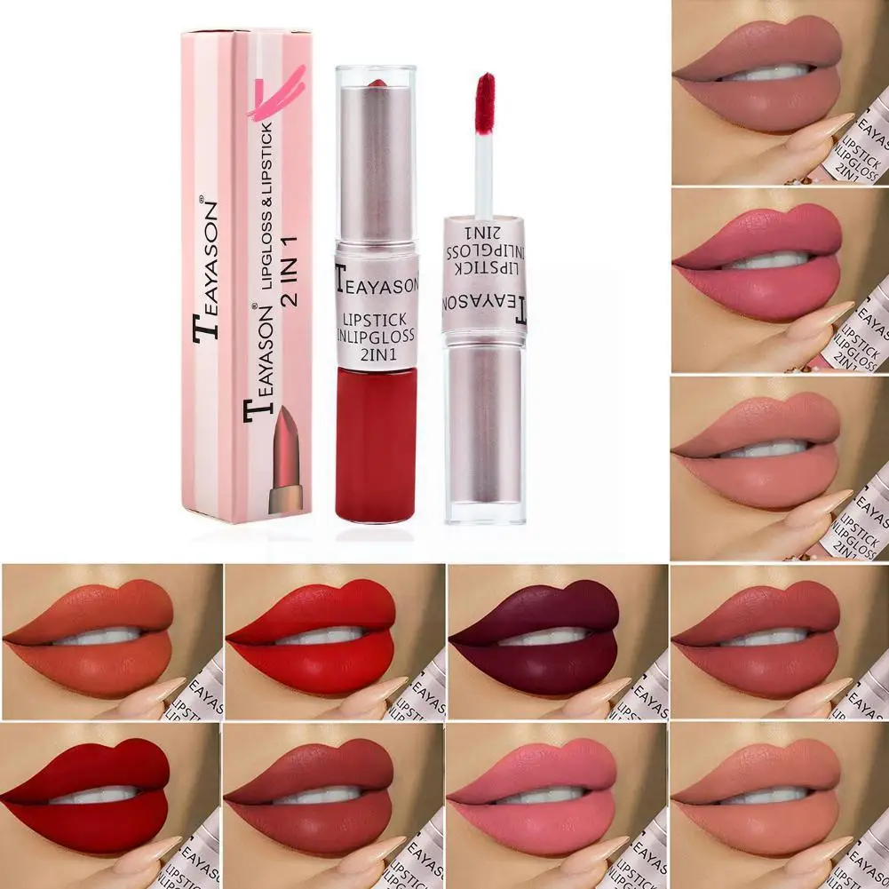 2 в 1 двойная стойкая матовая паста для губ, блеск для губ, матовая помада, ТИНТ, Жидкий Макияж, блеск для губ, лайнер для губ A4z0
2 в 1 двойная стойкая матовая паста для губ, блеск для губ, матовая помада, ТИНТ, Жидкий Макияж, блеск для губ, лайнер для губ A4z0