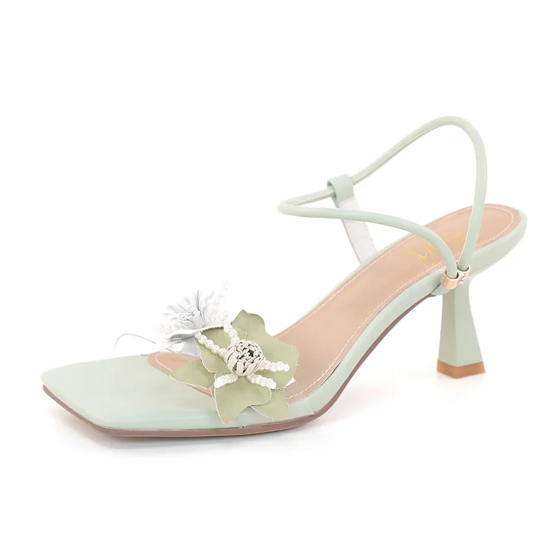 Fairy style shoes new style square head thin heel flower sandals 
Fairy style shoes new style square head thin heel flower sandals