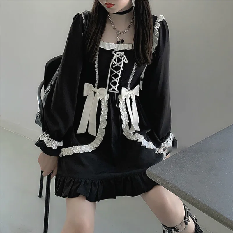 Japanese Lolita Gothic Dress Girl Patchwork Vintage Designer Mini Dress Japan Style Kawaii Clothes Fall Dresses for Women 2020
Japanese Lolita Gothic Dress Girl Patchwork Vintage Designer Mini Dress Japan Style Kawaii Clothes Fall Dresses for Women 2020
