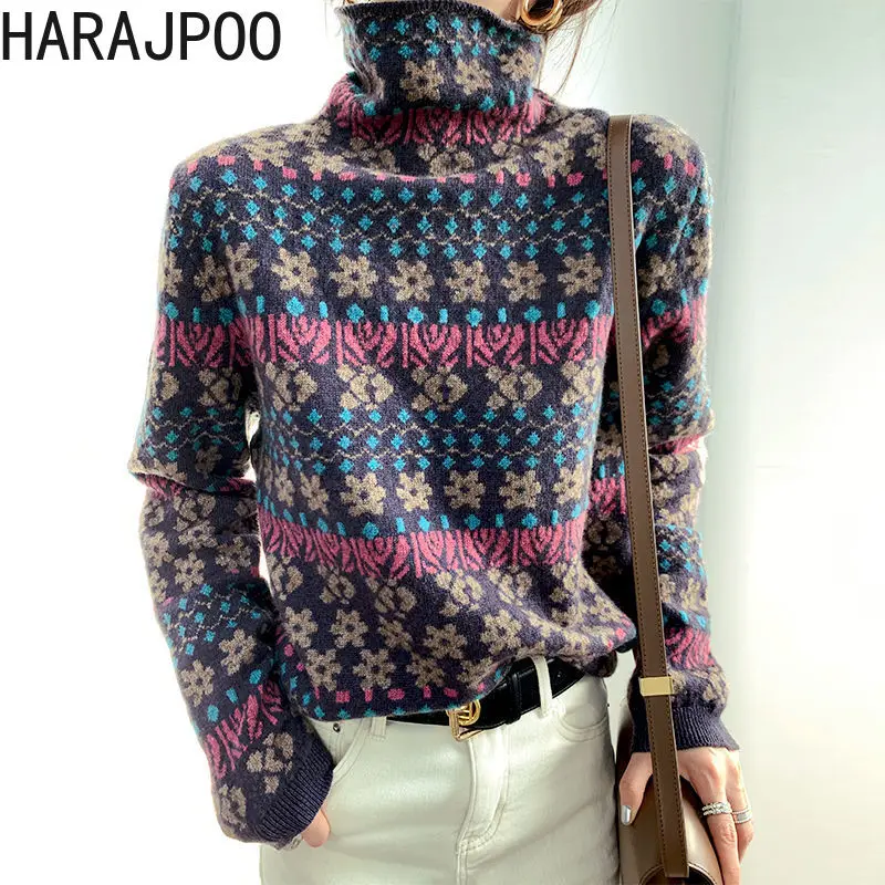 Harajpoo Turtleneck Female Jacquard Printed Fall Winter 2021 Korean Fashion Loose Pullover Long Sleeve Purple Harajuku Sweater
Harajpoo Turtleneck Female Jacquard Printed Fall Winter 2021 Korean Fashion Loose Pullover Long Sleeve Purple Harajuku Sweater