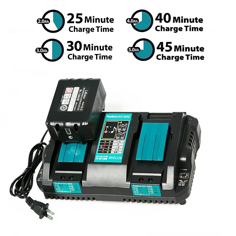 Dual Port Charger Replace for Makit Battery 18v Lithium ion Battery Charger DC18RD Charger for Makita 18V BL1830 Bl1430 DC18RC
Dual Port Charger Replace for Makit Battery 18v Lithium ion Battery Charger DC18RD Charger for Makita 18V BL1830 Bl1430 DC18RC