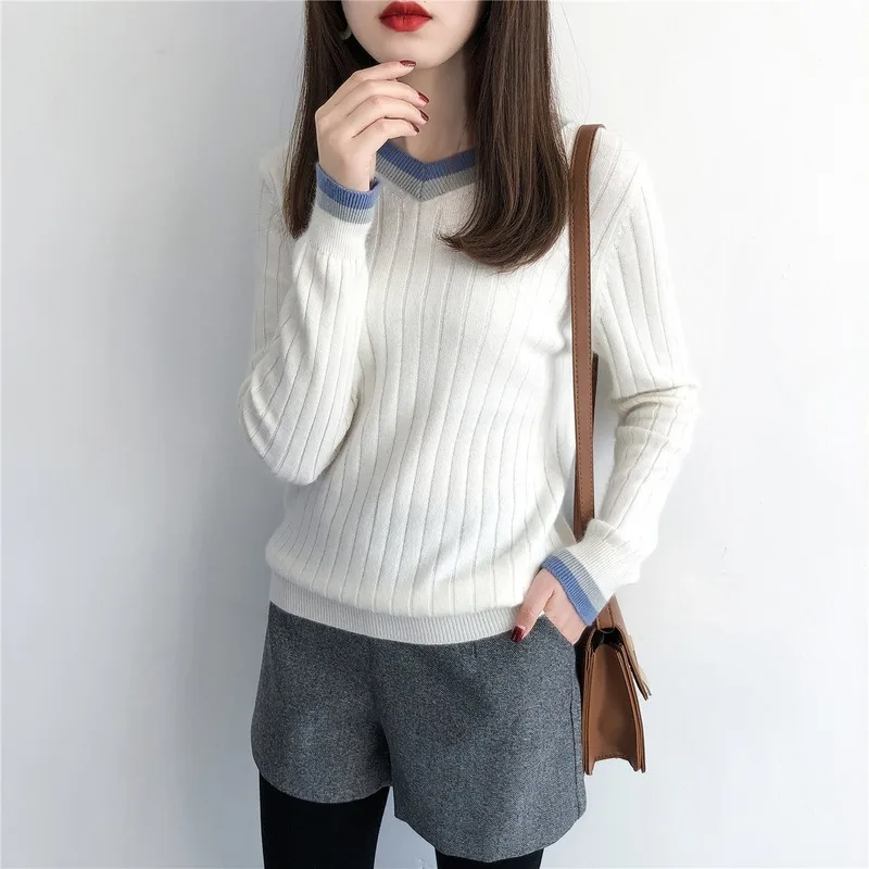 Новинка, шерстяной свитер для женщин, Свободный вязаный свитер с V-образным вырезом для женщин, утепленный мягкий женский свитер 
Новинка, шерстяной свитер для женщин, Свободный вязаный свитер с V-образным вырезом для женщин, утепленный мягкий женский свитер