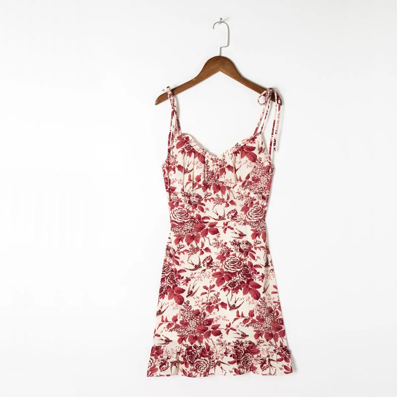 Summer women's casual flower print ruffled backless slim-fit suspender dress
Summer women's casual flower print ruffled backless slim-fit suspender dress