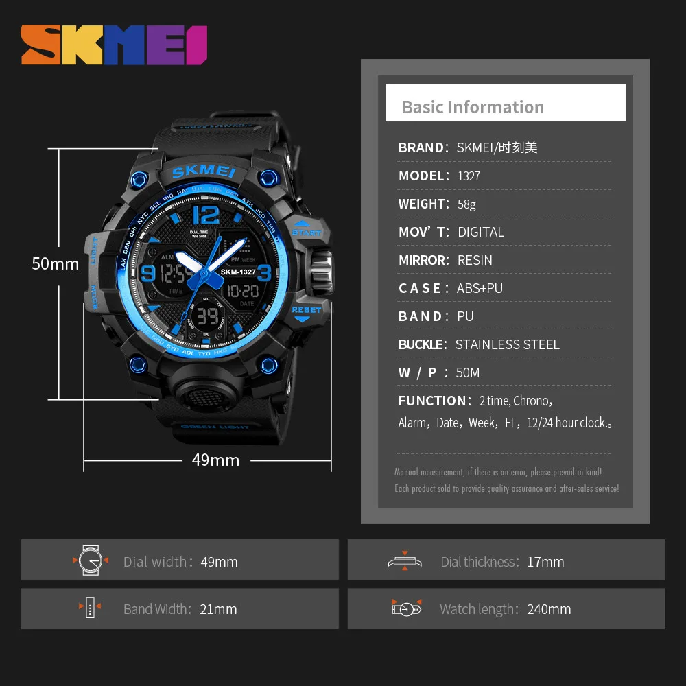 SKMEI Fashion Casual Sport Watch Men Digital Chrono 5Bar Waterproof Watches Dual Display Wristwatches Relogio Masculino 1327
SKMEI Fashion Casual Sport Watch Men Digital Chrono 5Bar Waterproof Watches Dual Display Wristwatches Relogio Masculino 1327