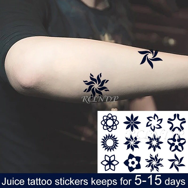 Waterproof Temporary Juice Tattoo Sticker Personal Flower Sun Geometric Pattern Tatto Flash Tatoo Fake Tattoos Art for Men Women
Waterproof Temporary Juice Tattoo Sticker Personal Flower Sun Geometric Pattern Tatto Flash Tatoo Fake Tattoos Art for Men Women