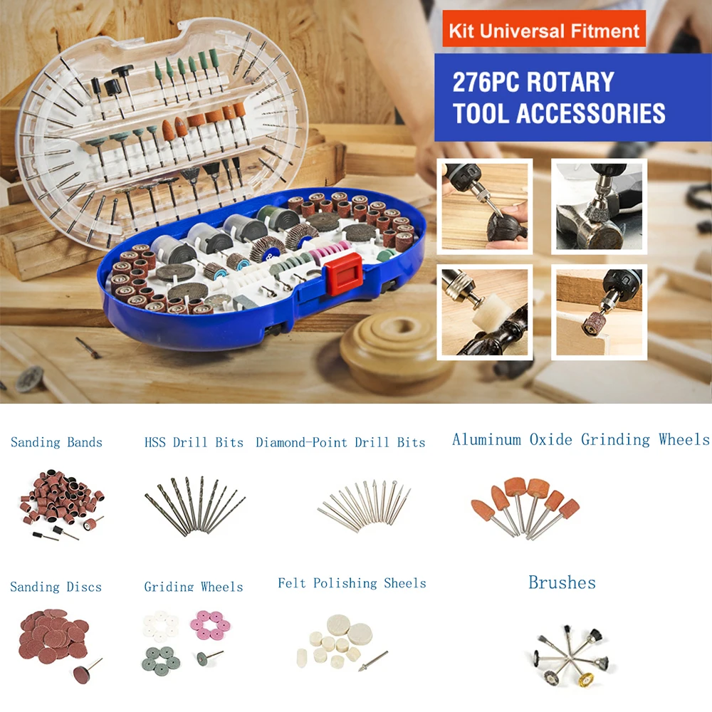 276pcs роторный инструмент Аксессуары для Dremel мини сверло набор абразивных инструментов шлифовальный шнек для резки Наборы работы по дереву
276pcs роторный инструмент Аксессуары для Dremel мини сверло набор абразивных инструментов шлифовальный шнек для резки Наборы работы по дереву
