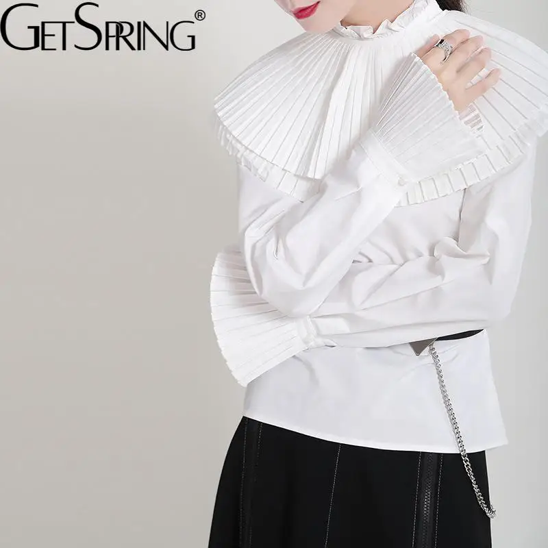 Женская хлопковая блузка GetSpring, белая, черная, с плиссированными оборками, с длинным рукавом, свободная, повседневная, осенне-весенняя, 2021
Женская хлопковая блузка GetSpring, белая, черная, с плиссированными оборками, с длинным рукавом, свободная, повседневная, осенне-весенняя, 2021