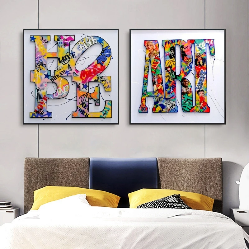 

Modern Graffiti Artwork Hope and Art Canvas Paintings on The Wall Abstract Butterfly Flowers Posters and Prints Wall Cuadros