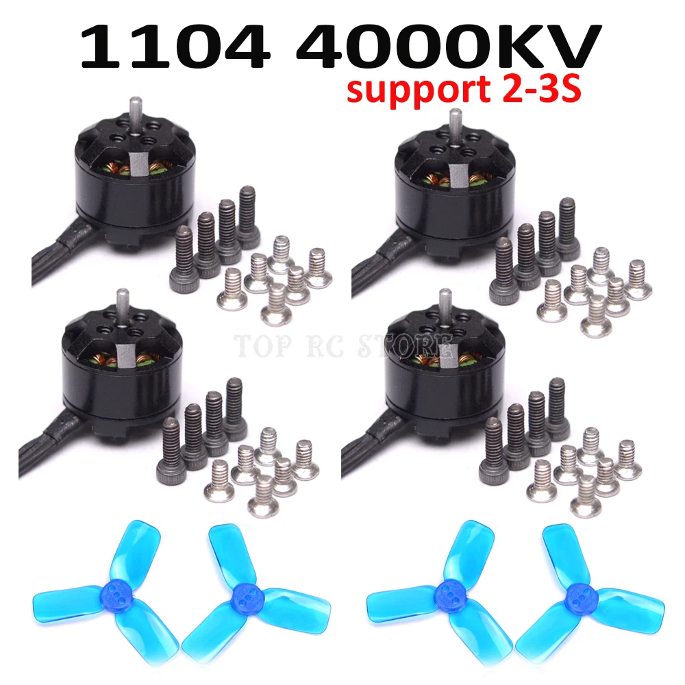 4 шт. мини 1104 4000KV бесщеточный двигатель 2 3S поддержка 2030 3 лопастный Пропеллер для 90