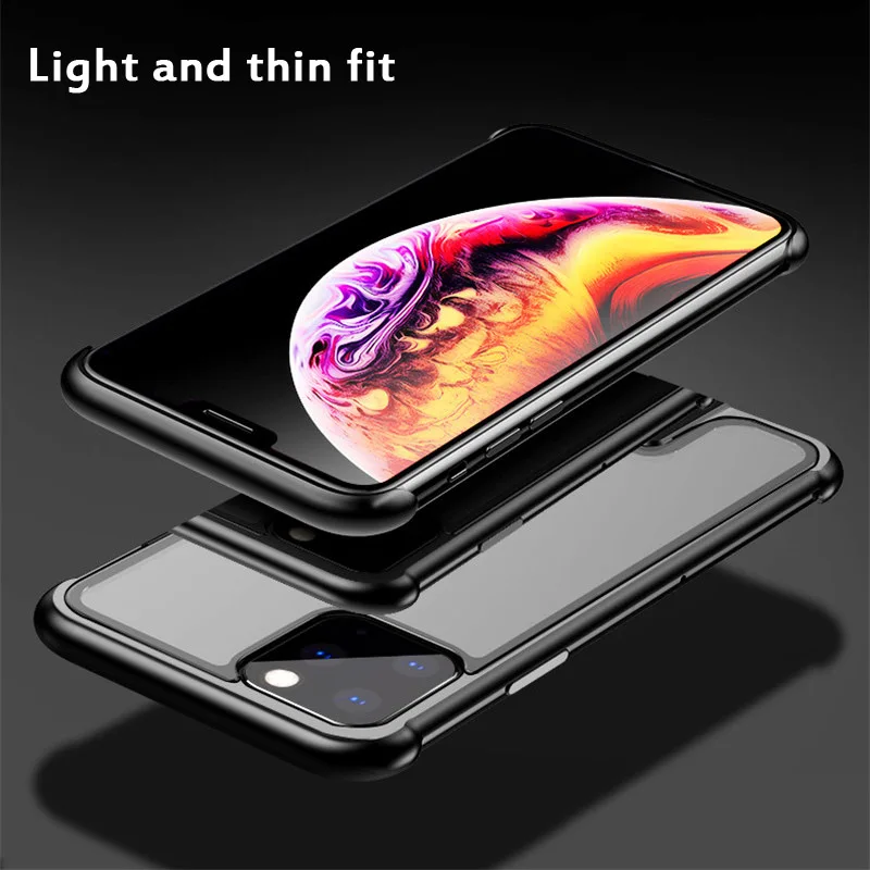 Роскошный чехол без рамки для iPhone 11 Pro Max металлический + стеклянный с нажимом 7 8Plus