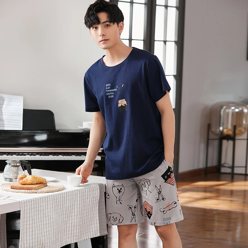 Cotton Casual Boy Homewear Funny Cartoon Cats Printing Round Neck Sleepwear Male Summer Coll Blue Short Sleeve Men Pajamas Set
Cotton Casual Boy Homewear Funny Cartoon Cats Printing Round Neck Sleepwear Male Summer Coll Blue Short Sleeve Men Pajamas Set