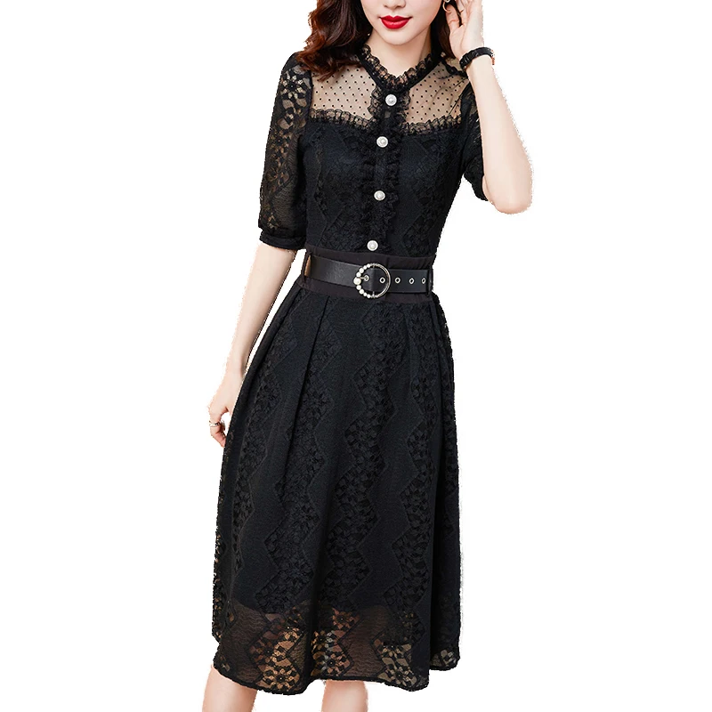 Women's New Summer Retro Waist Slim-Fit Black Short-Sleeve Lace Mesh Dress
Women's New Summer Retro Waist Slim-Fit Black Short-Sleeve Lace Mesh Dress