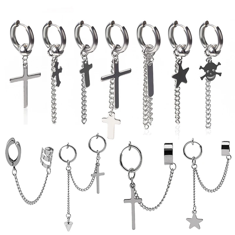 Men's Stainless Steel Dropping Earrings Harajuku Punk Cool Egirl Girl Cross Chain Pendant Earrings for Women Men Jewelry
Men's Stainless Steel Dropping Earrings Harajuku Punk Cool Egirl Girl Cross Chain Pendant Earrings for Women Men Jewelry