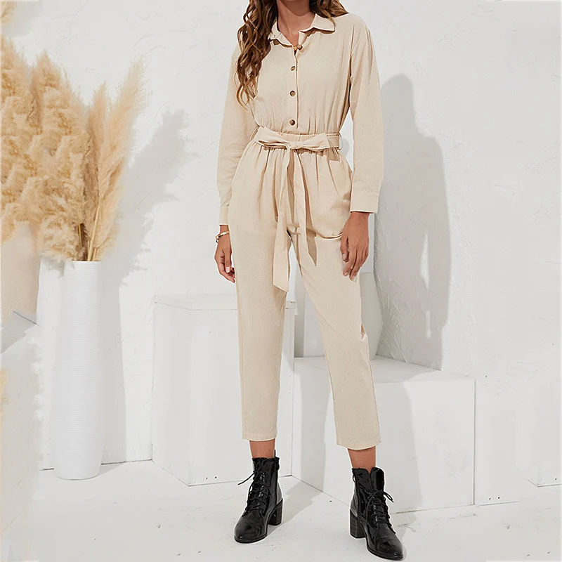 Foridol Sash Turn Down Collar Button Up Casual Women Autumn Winter Jumpsuit Overalls Khaki Black Straight Pants Office Pants
Foridol Sash Turn Down Collar Button Up Casual Women Autumn Winter Jumpsuit Overalls Khaki Black Straight Pants Office Pants